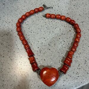 Red Coral Heart Necklace by Paige Wallace for Marushka, Vintage Jewelry